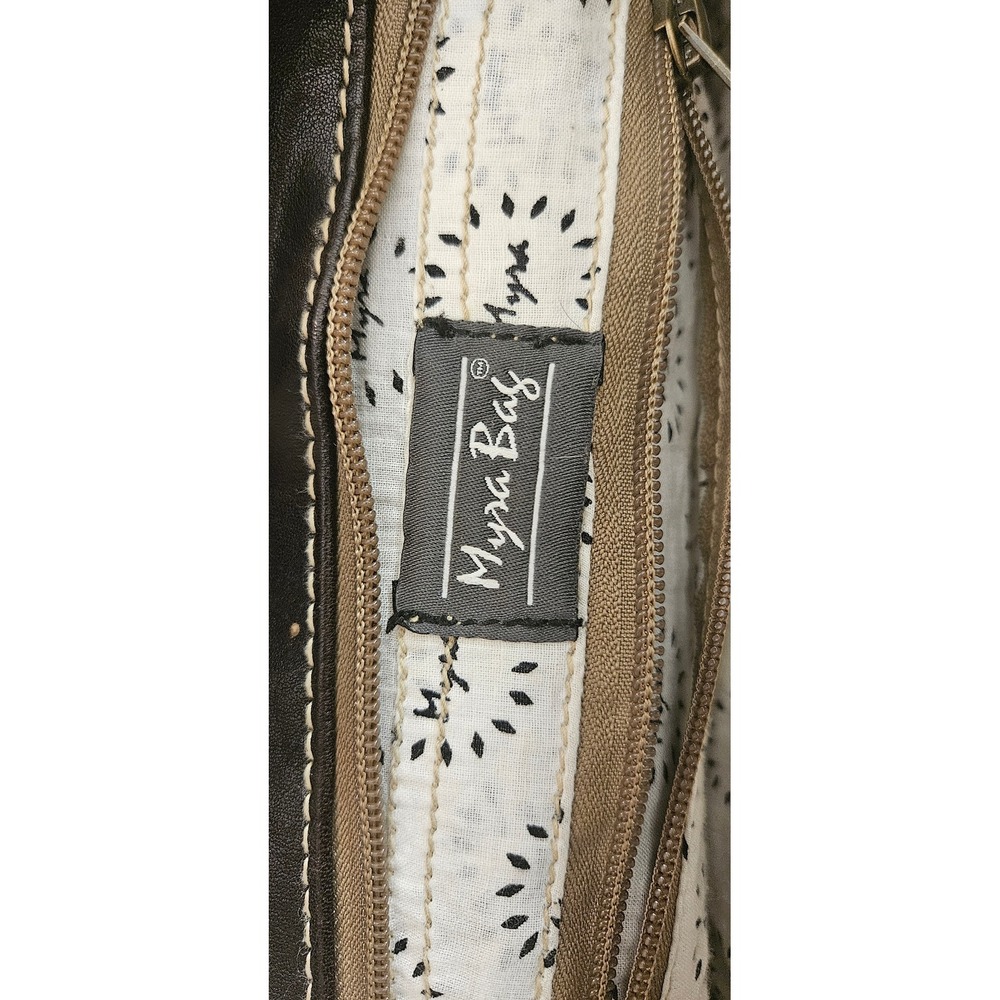 Myra Bag Cowhide Crossbody Fringe Western Hand Tooled LeatherTurquoisBlack White - Picture 5 of 7
